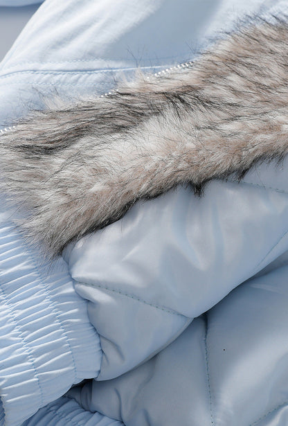 Windproof Padded Jacket with Faux Fur Collar and Hood