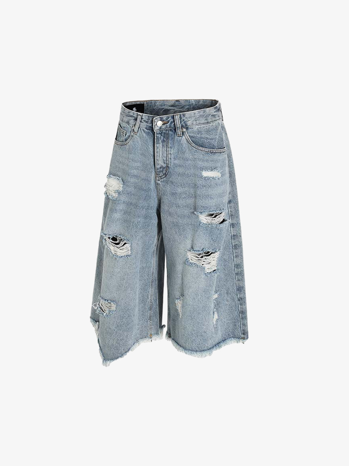 Faded Light Wash Distressed Denim Shorts