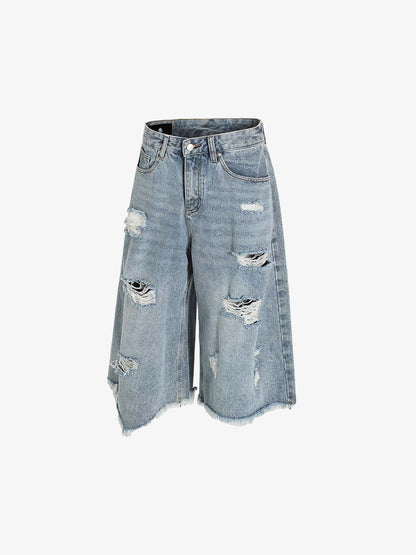 Faded Light Wash Distressed Denim Shorts
