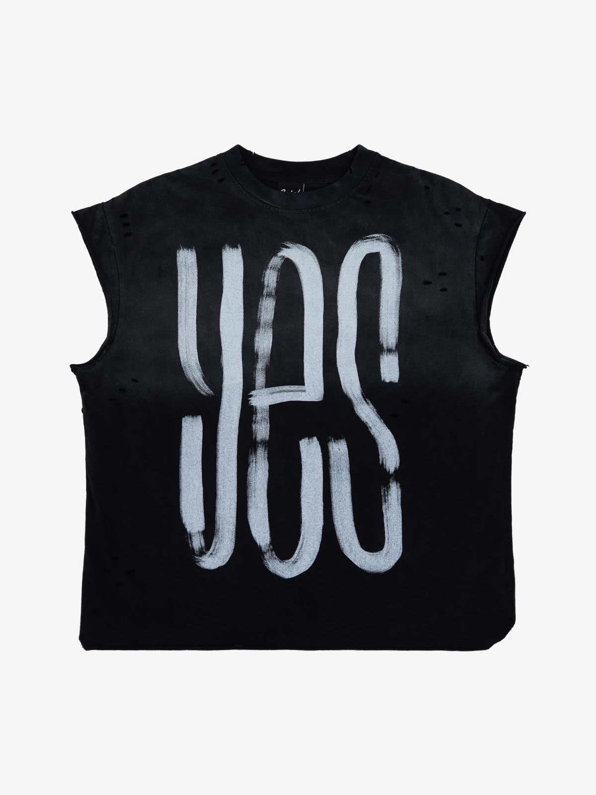 Retro Distressed Sleeveless Knit Tee with Letter Print