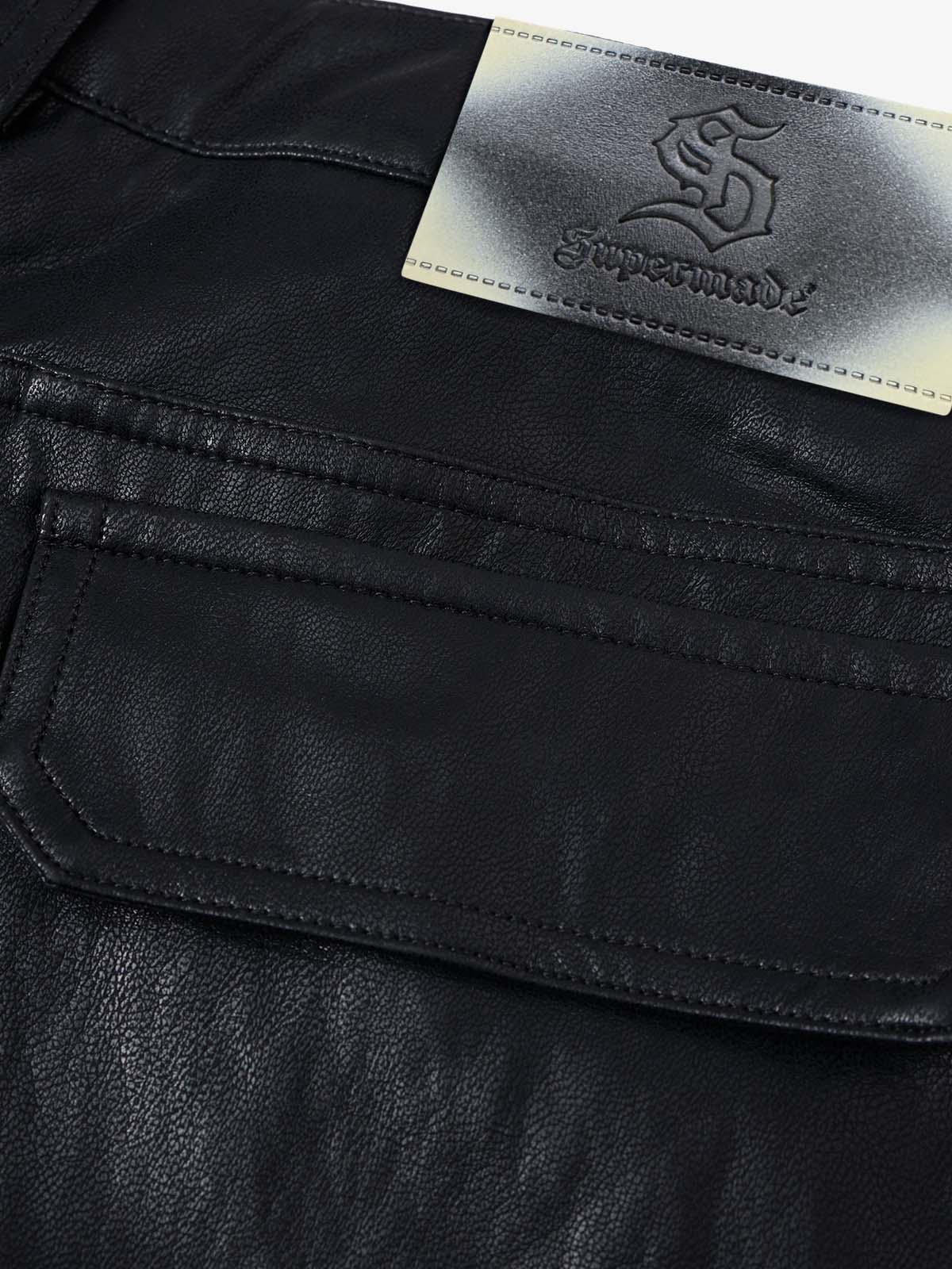 Faux Leather Cargo Denim Shorts