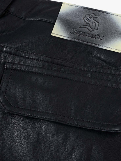 Faux Leather Cargo Denim Shorts