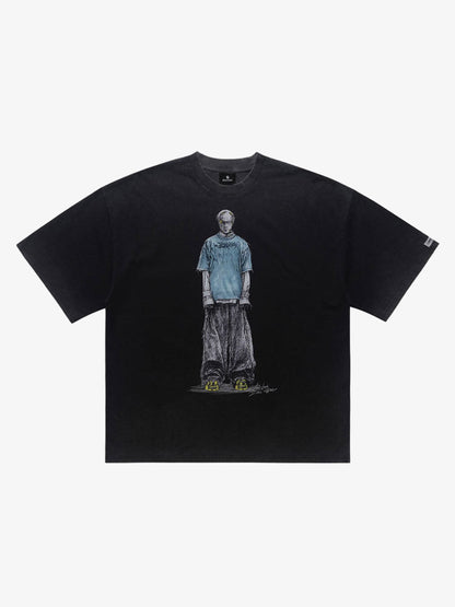 Retro Distressed Skeleton Print Oversized Tee