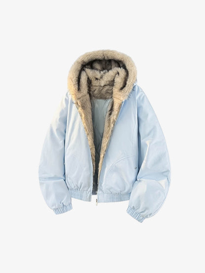 Windproof Padded Jacket with Faux Fur Collar and Hood