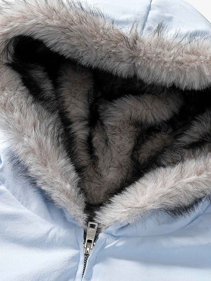 Windproof Padded Jacket with Faux Fur Collar and Hood
