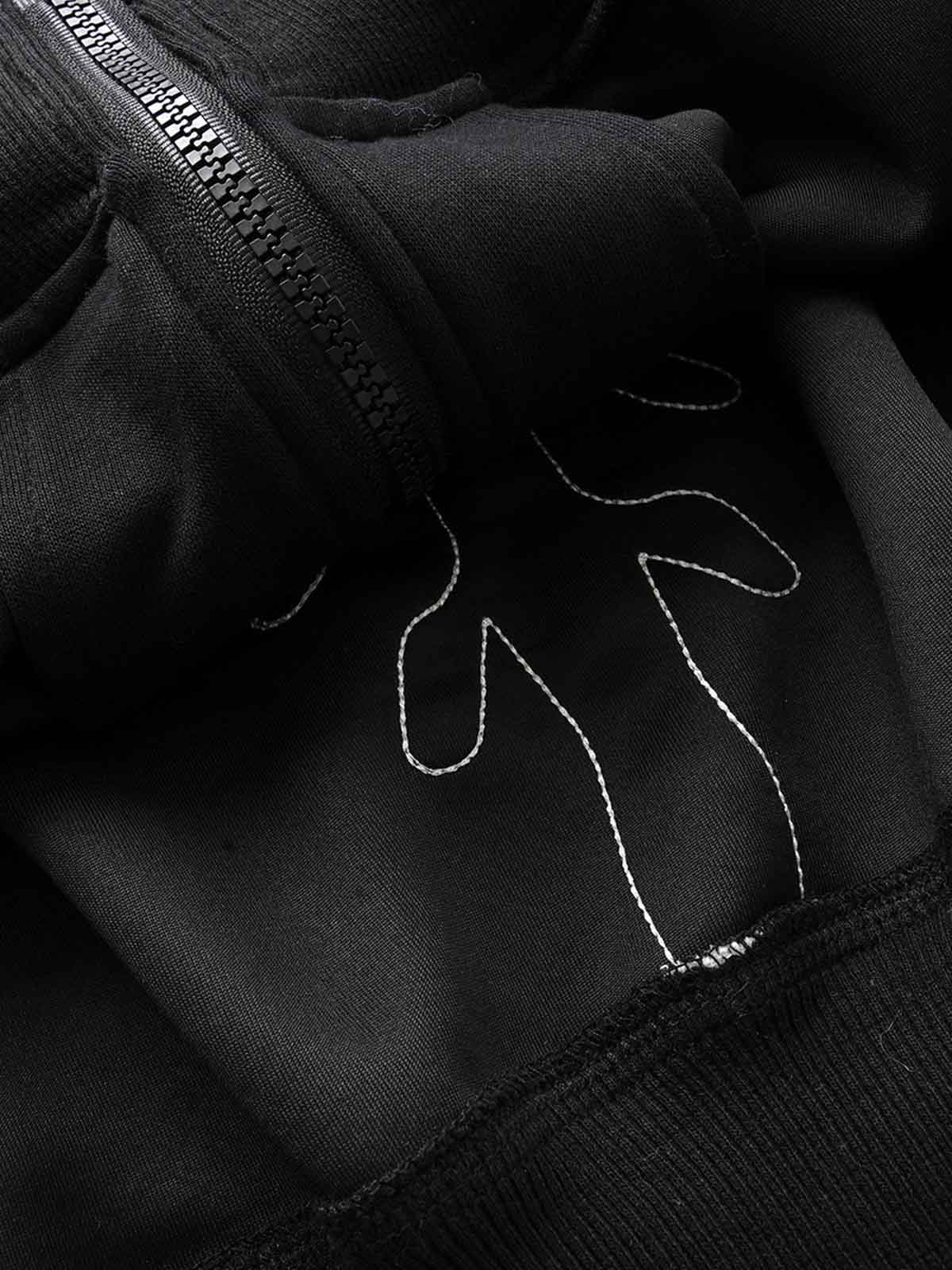 Spine Graphic Distressed Hood Zip Hoodie