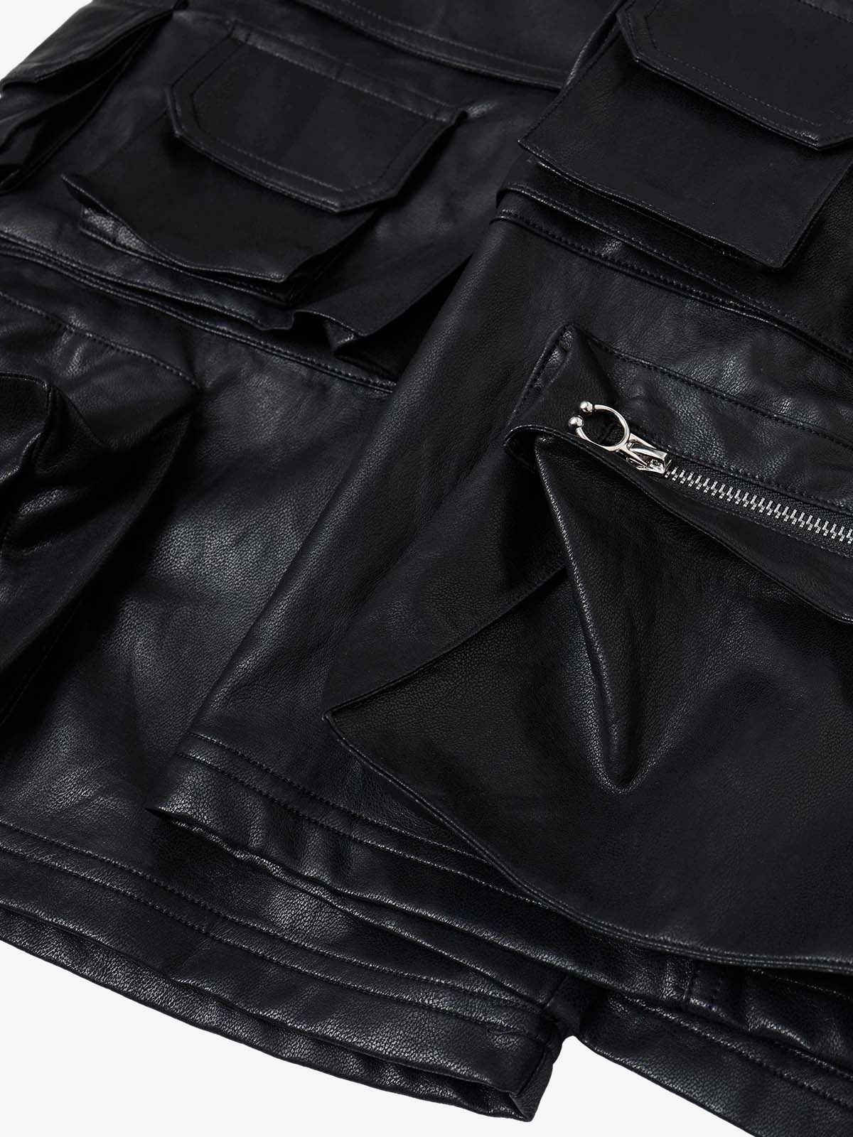 Faux Leather Cargo Denim Shorts