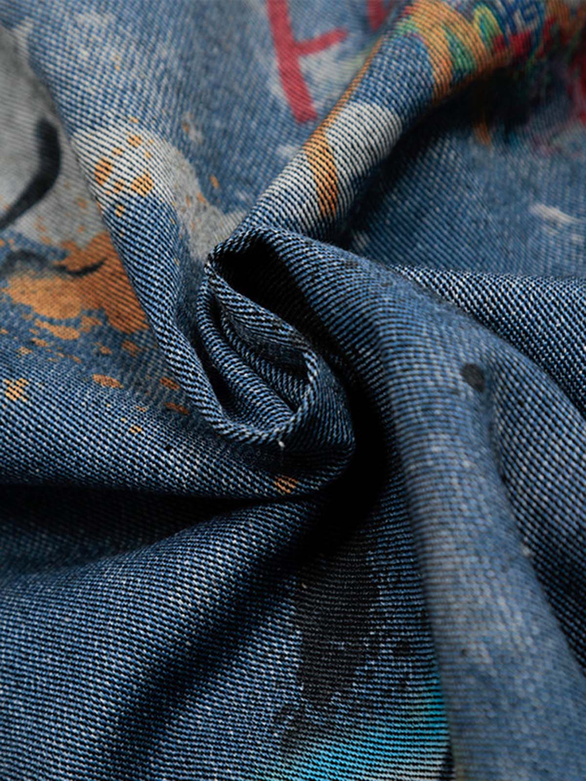 Graffiti-Style Tie-Dye Denim Polo Tee