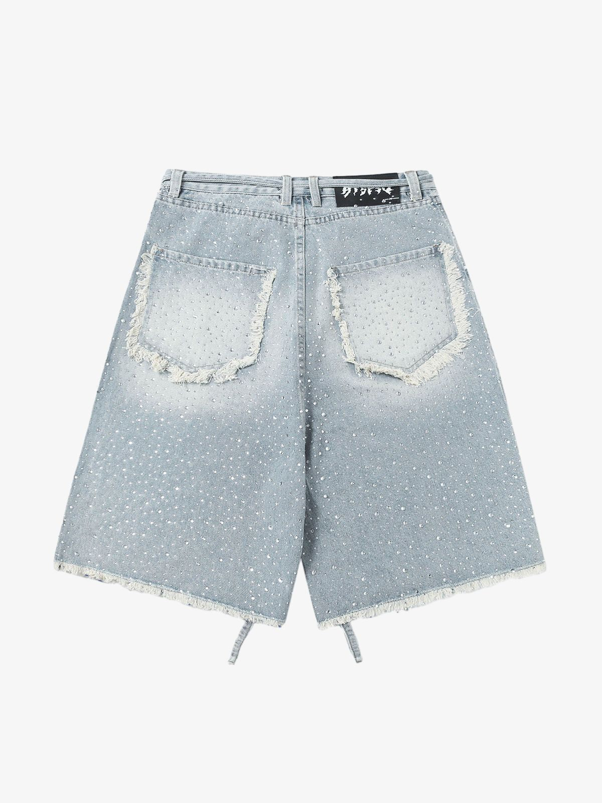Vintage-Inspired Rhinestone Embellished Denim Jorts