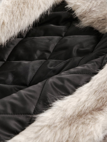 Quilted Jacket with Spliced Fur Hood