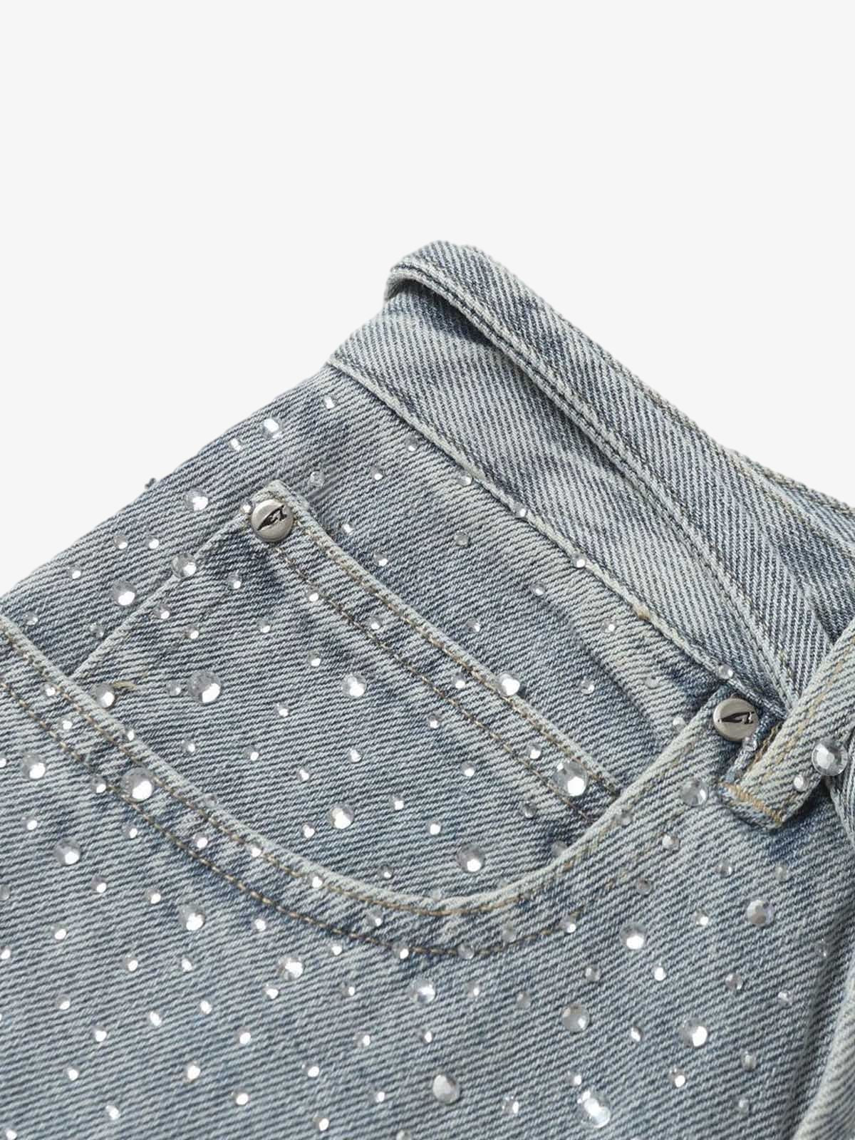 Vintage-Inspired Rhinestone Embellished Denim Jorts