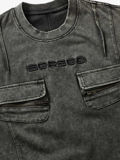 Retro Distressed Multi-Pocket Tee