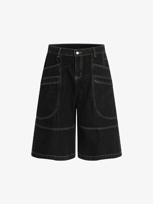 Denim Jorts with Contrast Stitching