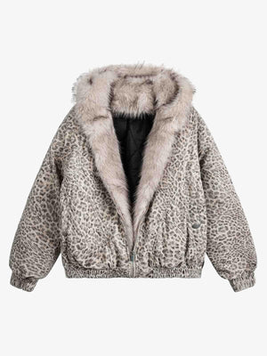 Cheetah Print Mink Fur Hooded Jacket in Cotton - Model 2270