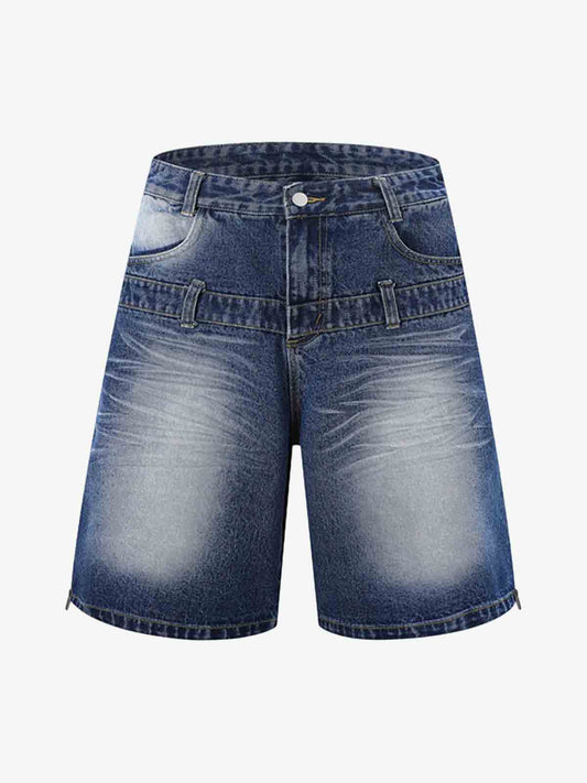 Vintage Washed Double Waistband Denim Shorts