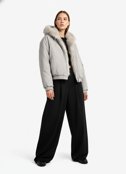 Quilted Jacket with Spliced Fur Hood