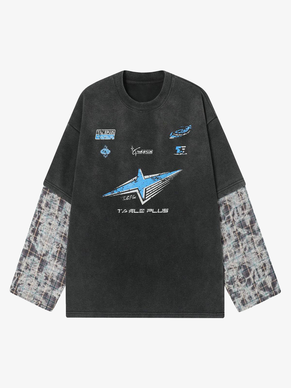 Washed Faux Two-Piece Long Sleeve Racing Tee