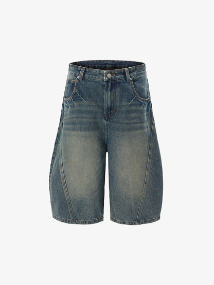 Faded Distressed Barrel Denim Shorts