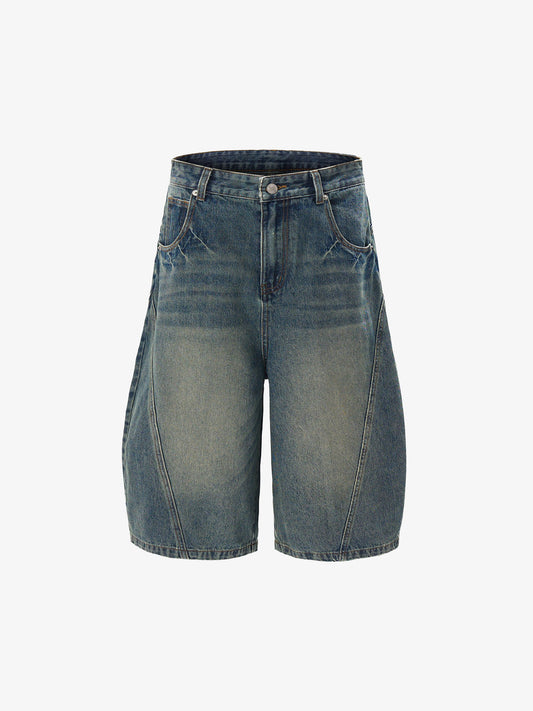 Faded Distressed Barrel Denim Shorts