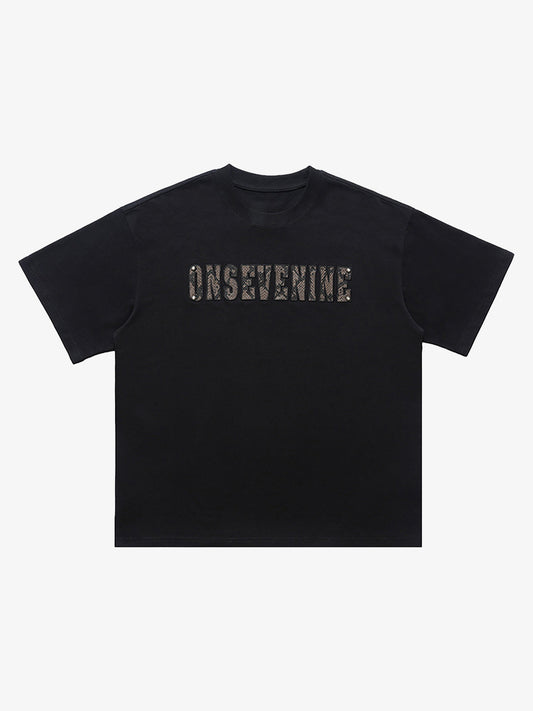 Camo Print Short Sleeve T-Shirt with Letter Design