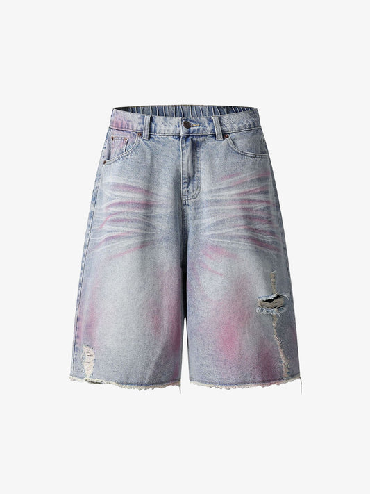 Vintage-Inspired Distressed Tie-Dye Denim Shorts