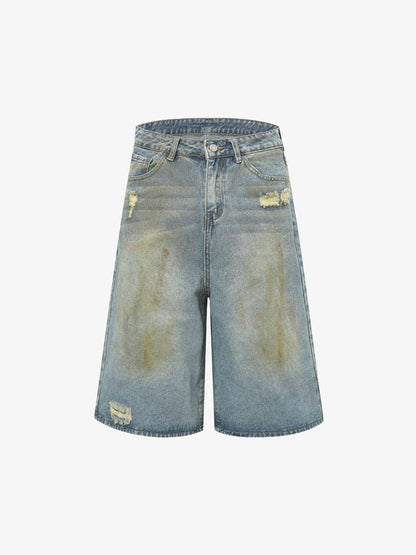 Distressed Ripped Jorts Washed Finish and Spray-Paint Details
