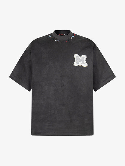 Embroidered Neckline Oversized Tee