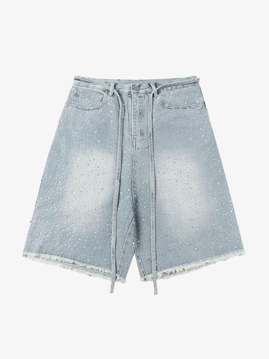 Vintage-Inspired Rhinestone Embellished Denim Jorts