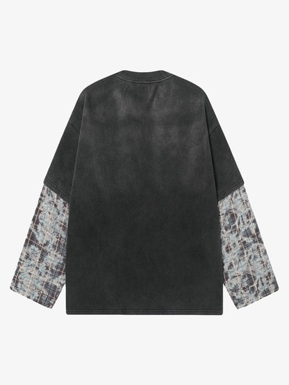 Washed Faux Two-Piece Long Sleeve Racing Tee