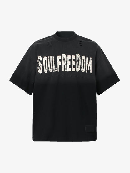 Vintage Gradient Letter Graphic Crew Neck T-Shirt