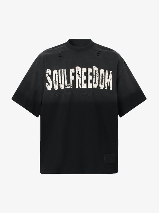 Vintage Gradient Letter Graphic Crew Neck T-Shirt
