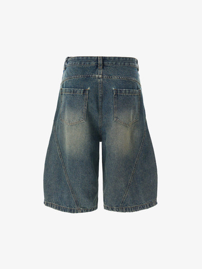 Faded Distressed Barrel Denim Shorts