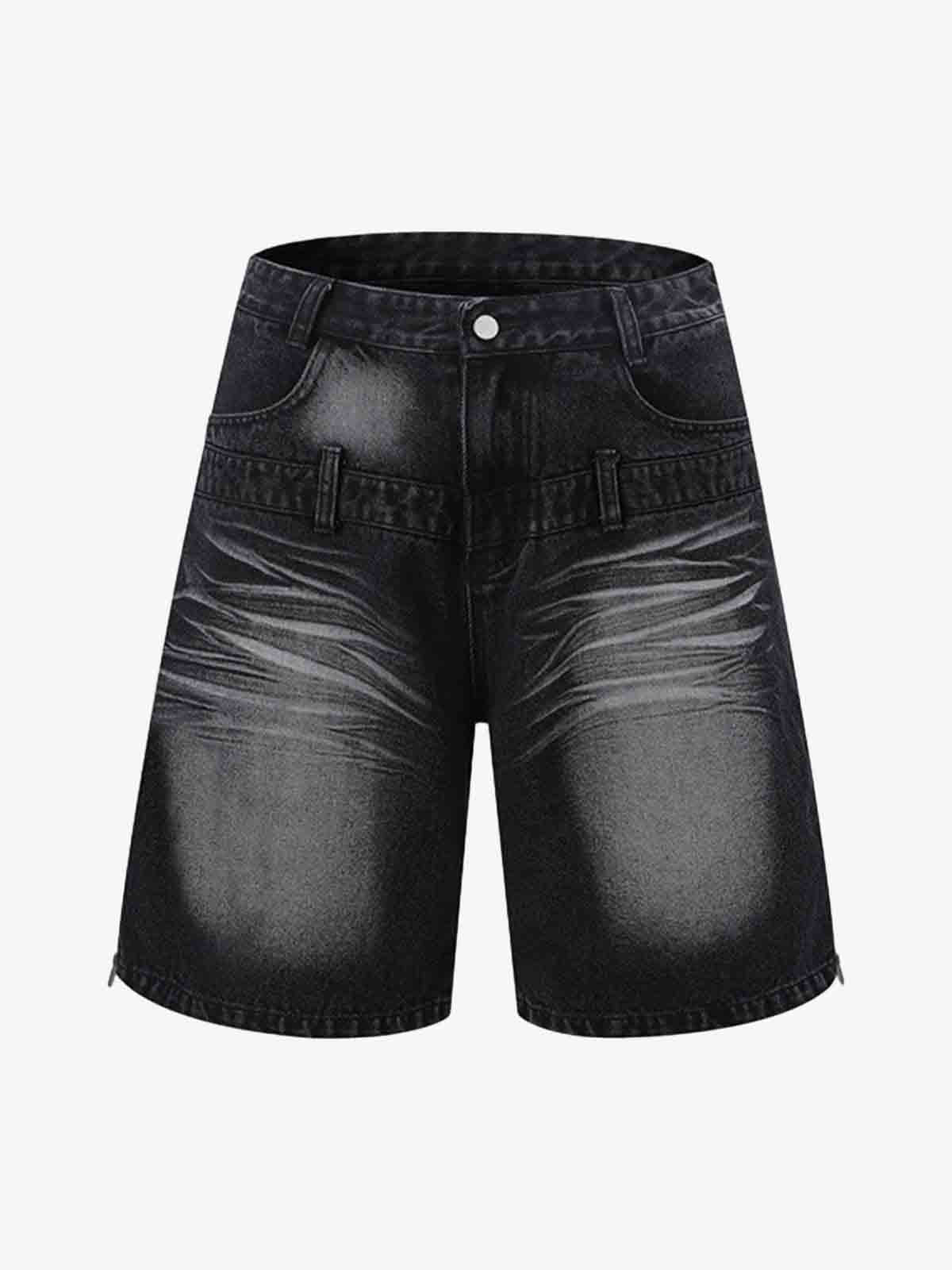 Vintage Washed Double Waistband Denim Shorts