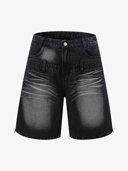 Vintage Washed Double Waistband Denim Shorts