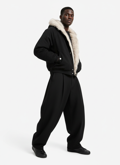 Quilted Jacket with Spliced Fur Hood