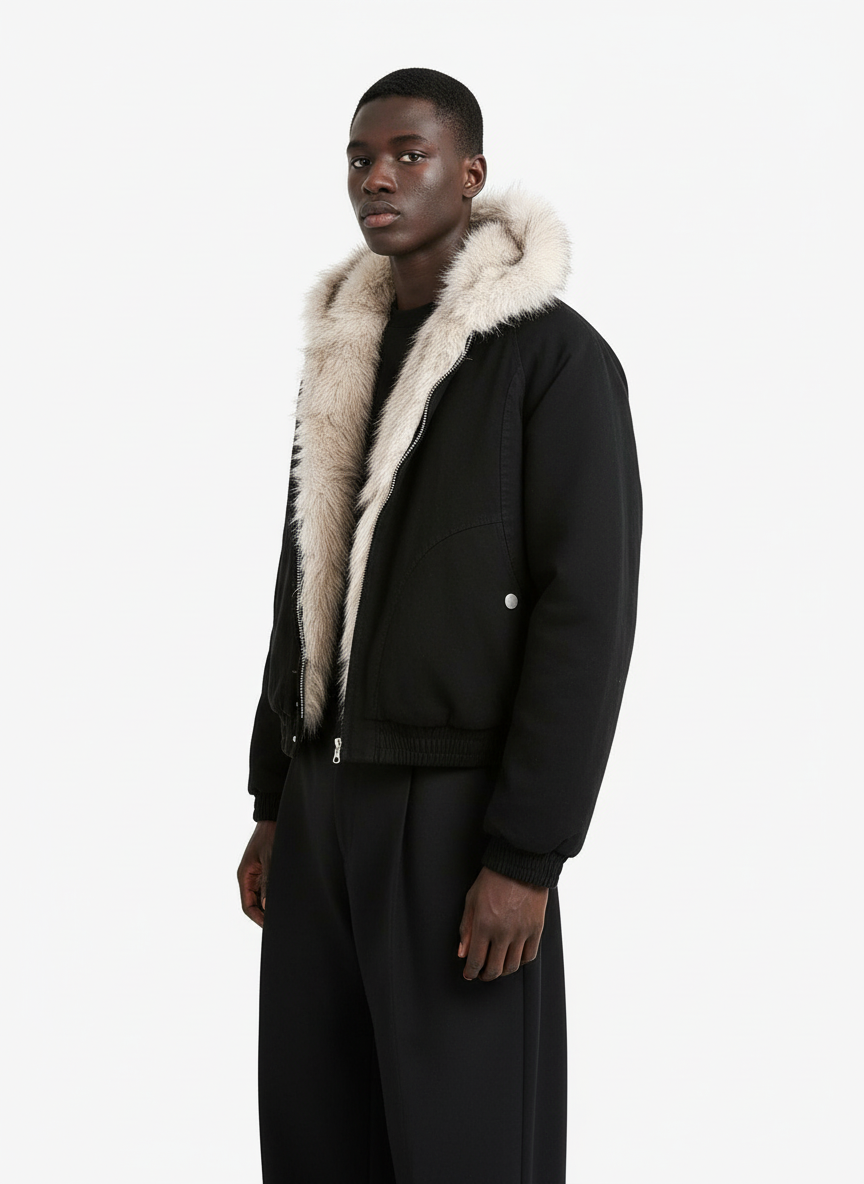 Quilted Jacket with Spliced Fur Hood