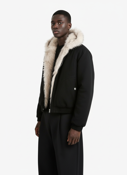 Quilted Jacket with Spliced Fur Hood