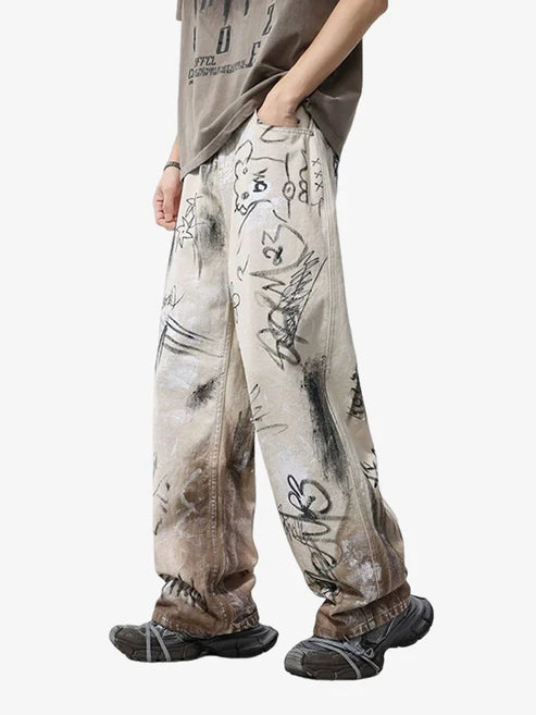 Dirty Sketch Canvas Wide-Leg