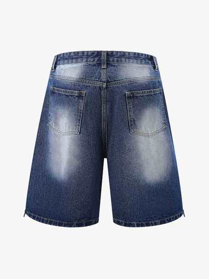 Vintage Washed Double Waistband Denim Shorts
