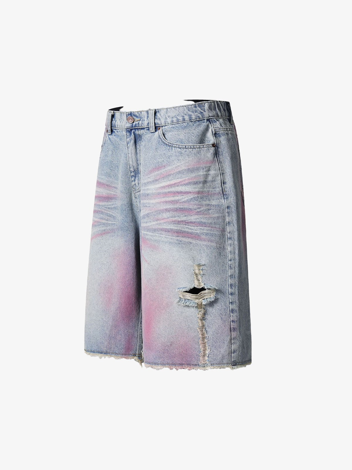 Vintage-Inspired Distressed Tie-Dye Denim Shorts