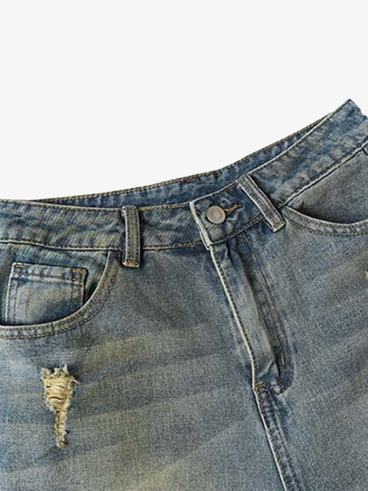 Distressed Ripped Jorts Washed Finish and Spray-Paint Details