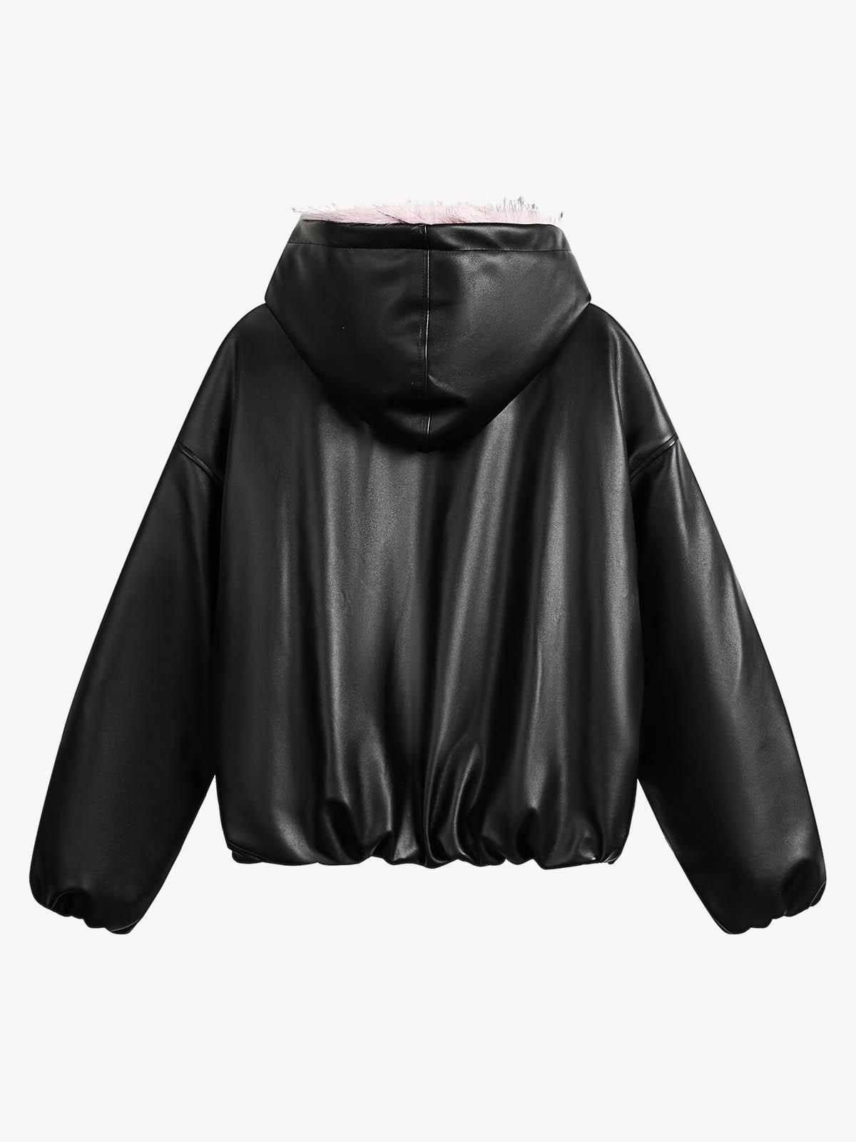 Quilted Pink Leather Jacket with Fur Hood