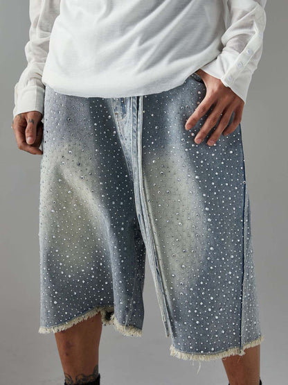 Vintage-Inspired Rhinestone Embellished Denim Jorts