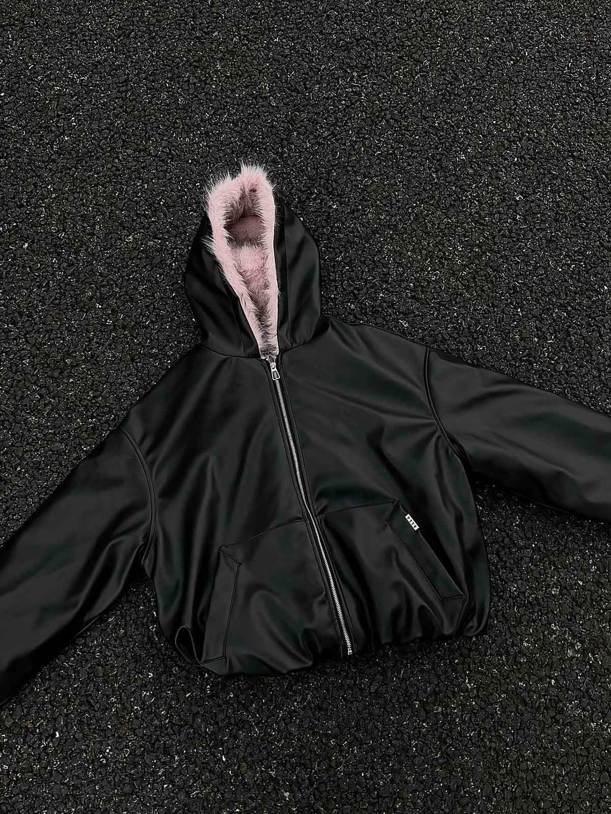 Quilted Pink Leather Jacket with Fur Hood