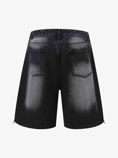 Vintage Washed Double Waistband Denim Shorts