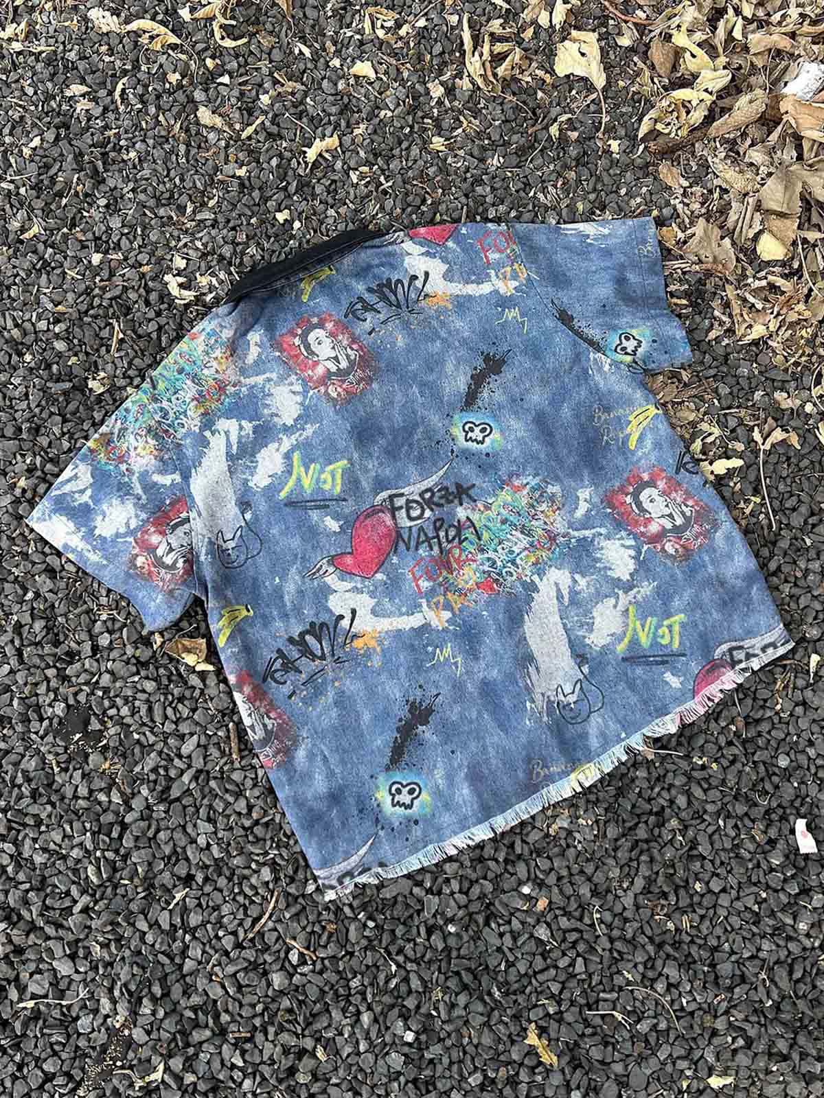 Graffiti-Style Tie-Dye Denim Polo Tee