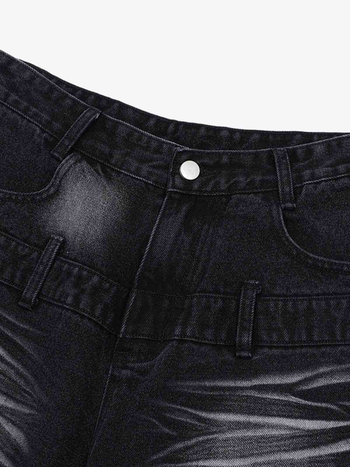 Vintage Washed Double Waistband Denim Shorts