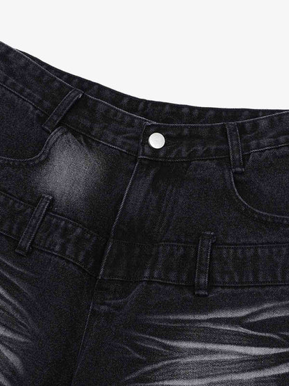 Vintage Washed Double Waistband Denim Shorts