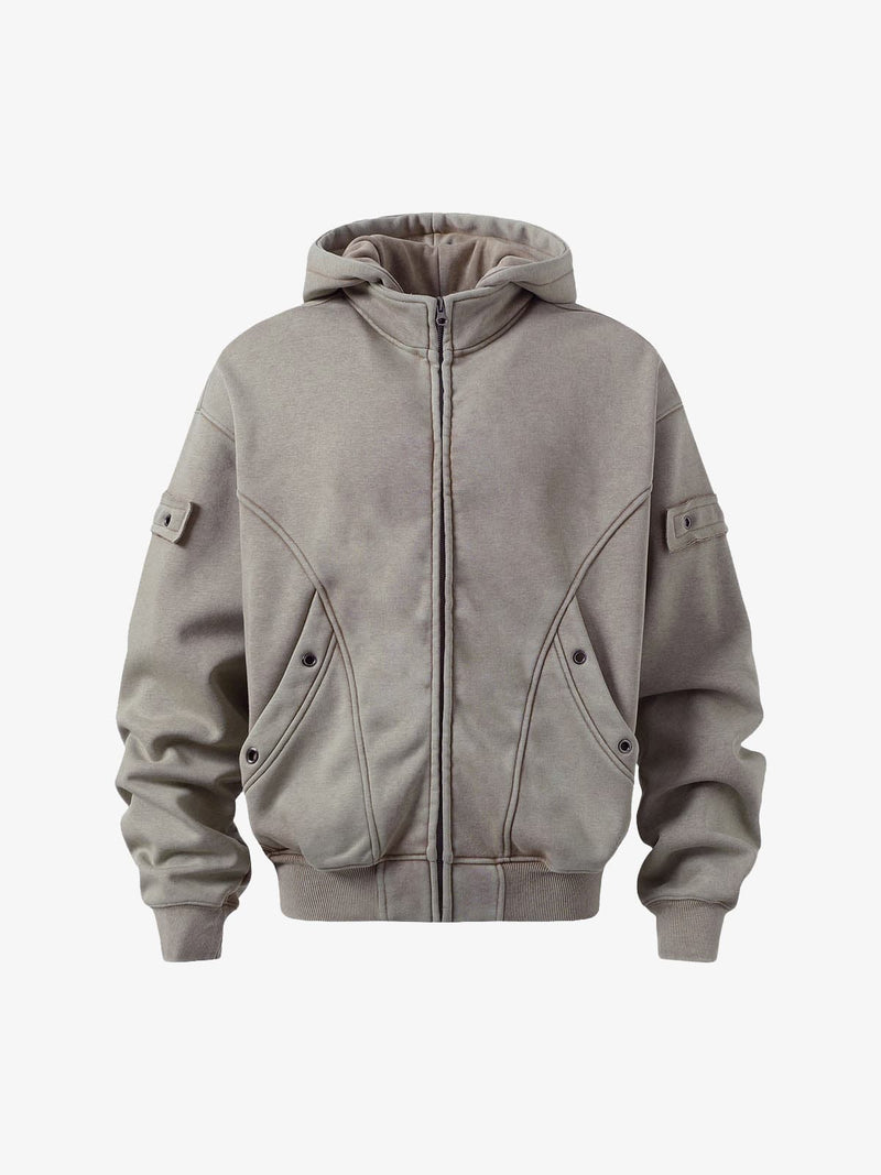 Wasteland Style Washed Zipper Up Sweatshirt