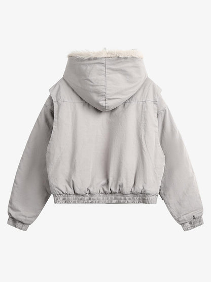 Quilted Jacket with Spliced Fur Hood